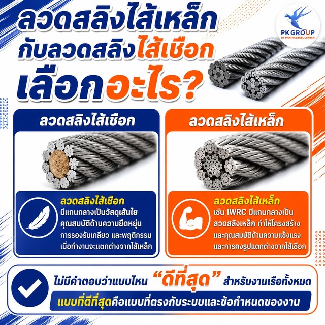 ลวดสลิงไส้เหล็กกับลวดสลิงไส้เชือก เลือกอะไร? ลวดสลิงไส้เหล็กกับลวดสลิงไส้เชือก เลือกอะไร?