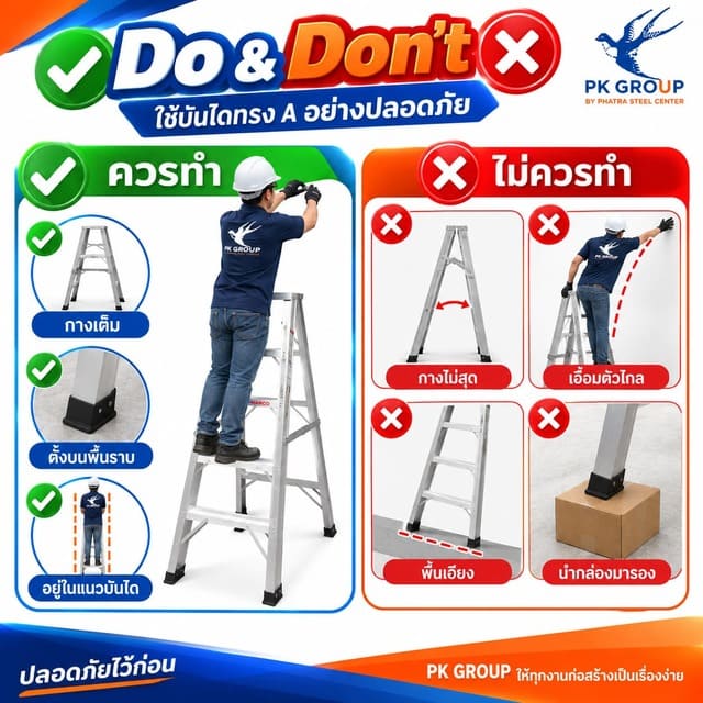 ใช้บันไดทรง A อย่างปลอดภัย ใช้บันไดทรง A อย่างปลอดภัย