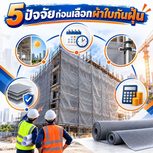 5 ปัจจัยที่ควรดูก่อนเลือกผ้าใบกันฝุ่นงานก่อสร้าง