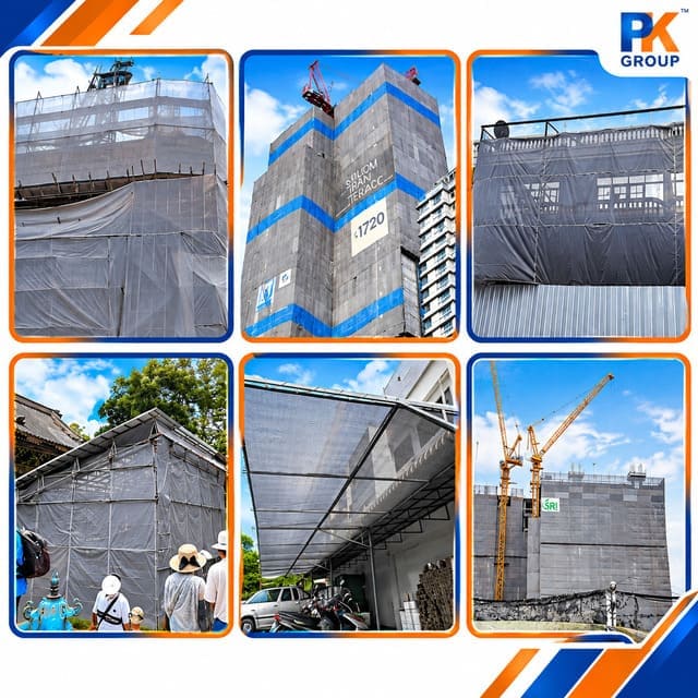 การใช้ผ้าใบก่อสร้างกันฝุ่น Mesh Sheet การใช้ผ้าใบก่อสร้างกันฝุ่น Mesh Sheet