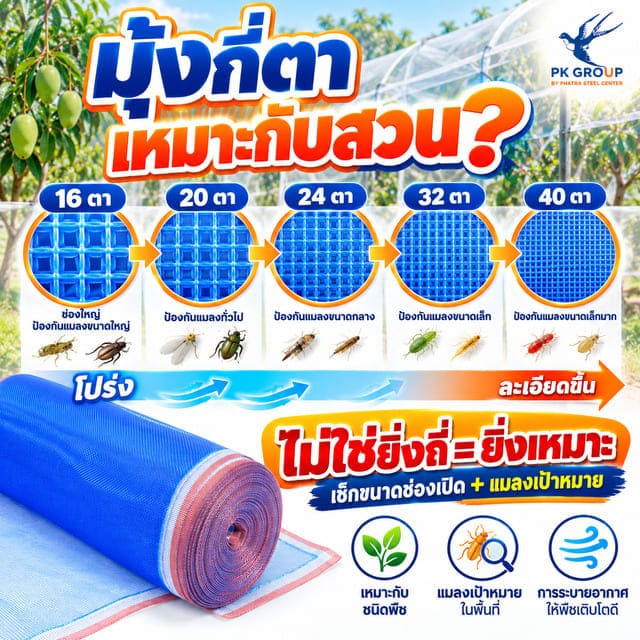 เปรียบเทียบมุ้งไนล่อน 16 20 24 32 และ 40 ตา เปรียบเทียบมุ้งไนล่อน 16 20 24 32 และ 40 ตา