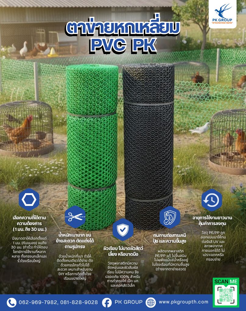 ตาข่ายพลาสติกหกเหลี่ยม สีดำ-สีเขียว